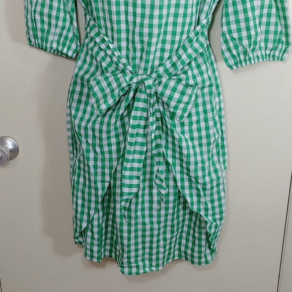 Womens Casual Plaid Crewneck Lantern Sleeve Wrap Tie Waist Party Short MiniDress - Picture 9 of 14